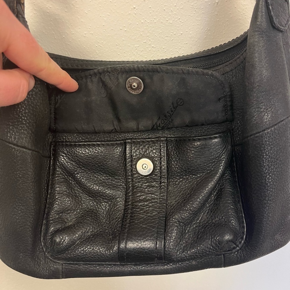 Vintage Fossil Black Leather Shoulder Bag - Picture 3 of 14